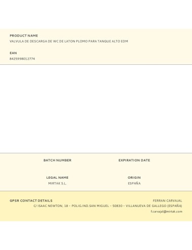 Valvula de descarga de wc de laton plomo para tanque alto edm