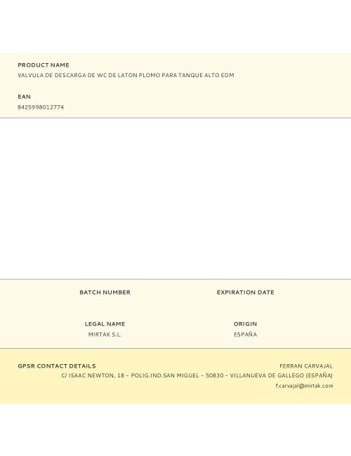 Valvula de descarga de wc de laton plomo para tanque alto edm