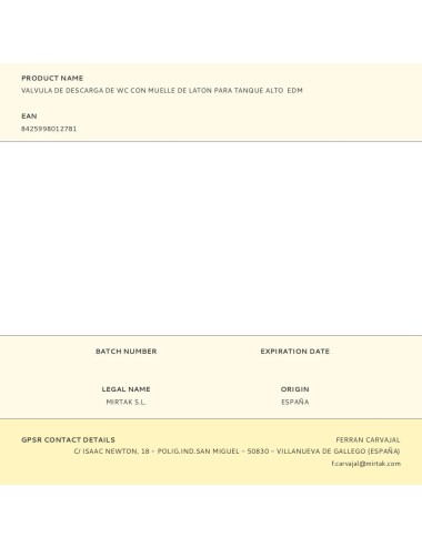 Valvula de descarga de wc con muelle de laton para tanque alto edm