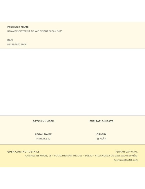 Boya de cisterna de wc de porexpan 3/8"