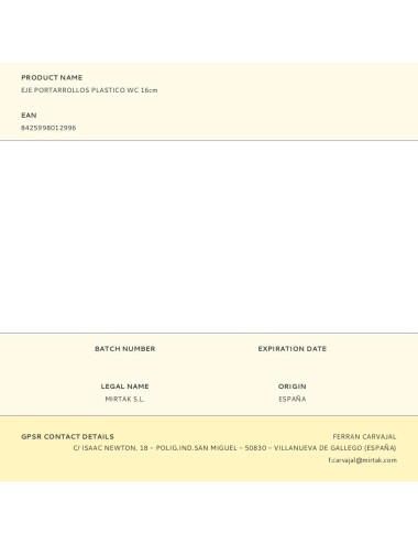 Eje portarrollos plastico wc 16cm