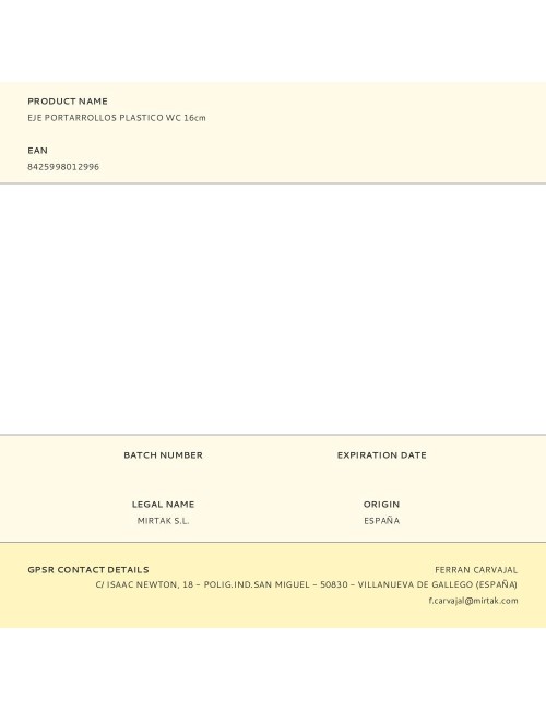 Eje portarrollos plastico wc 16cm