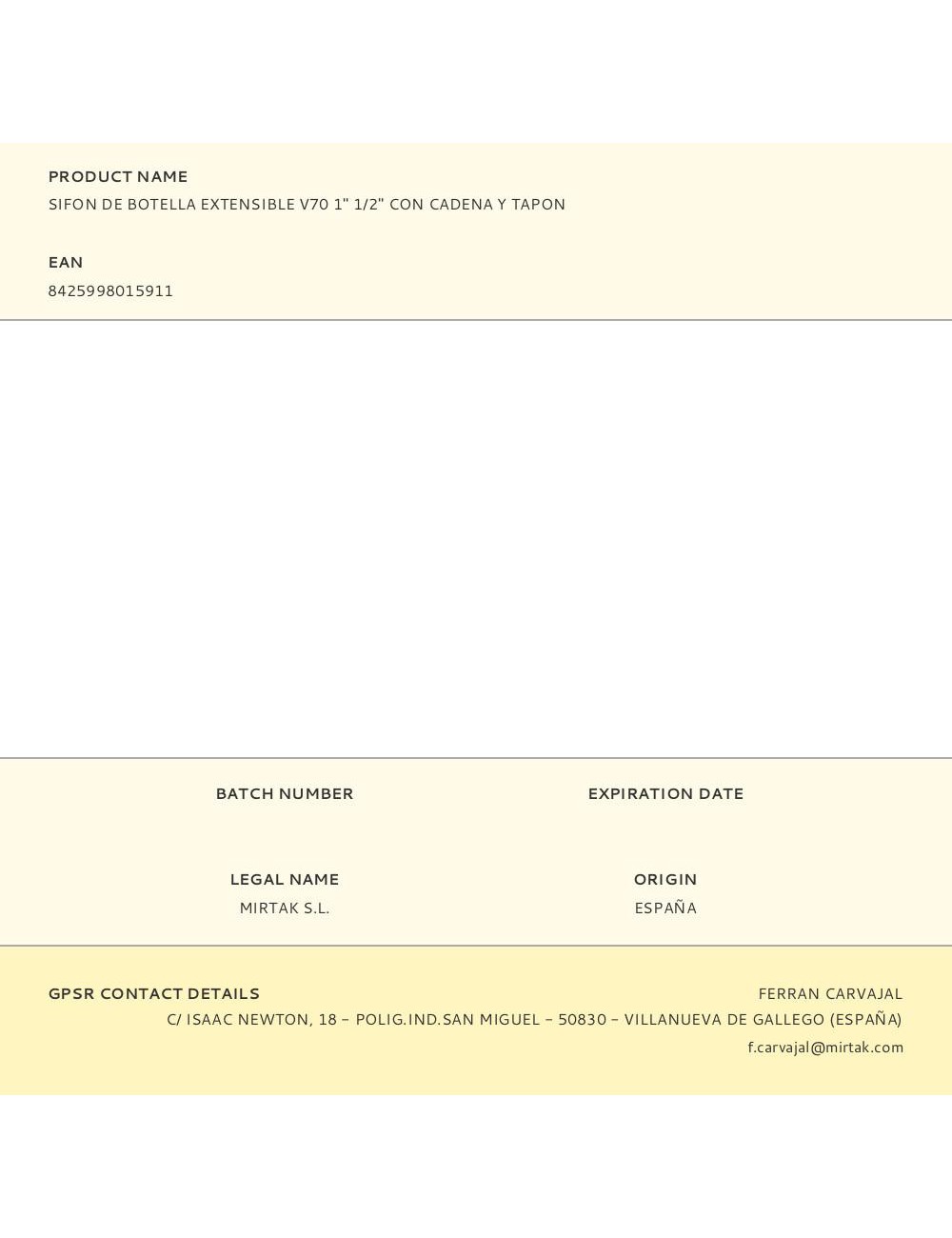 Sifon de botella extensible v70 1" 1/2" con cadena y tapon