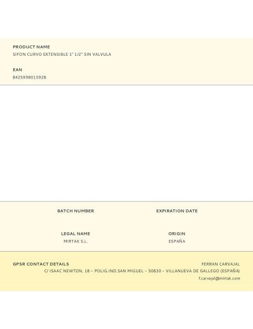 Sifon curvo extensible 1" 1/2" sin valvula