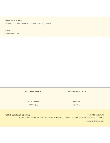 Sifon "y" 1" 1/2" completo. con tapon y cadena