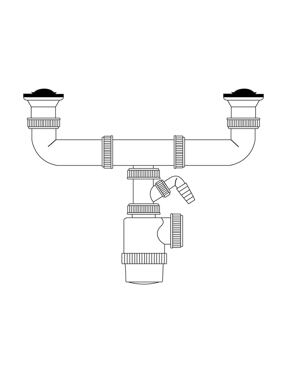 Sifon doble de botella extensible v70 con toma de lavavajillas + tapones