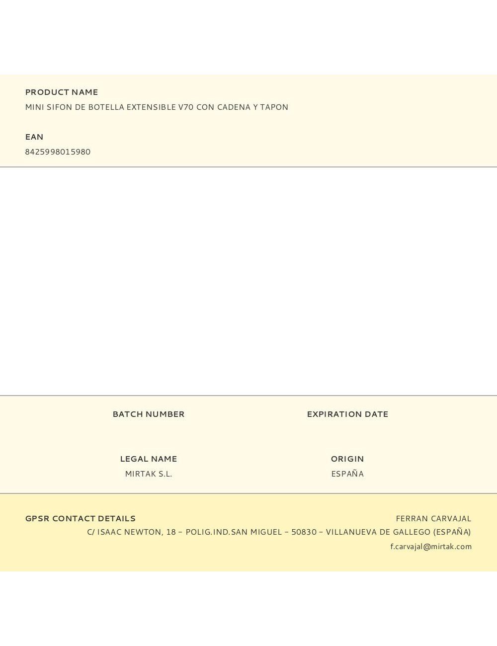 Mini sifon de botella extensible v70 con cadena y tapon