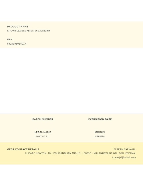 Sifon flexible abierto ø30x30mm