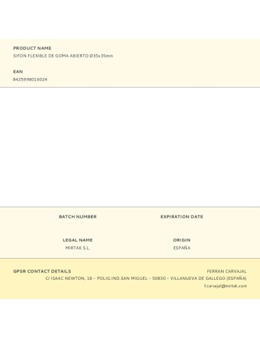 Sifon flexible de goma abierto ø35x35mm