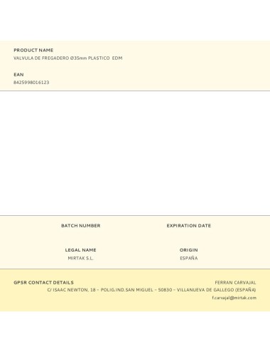 Valvula de fregadero ø35mm plastico edm