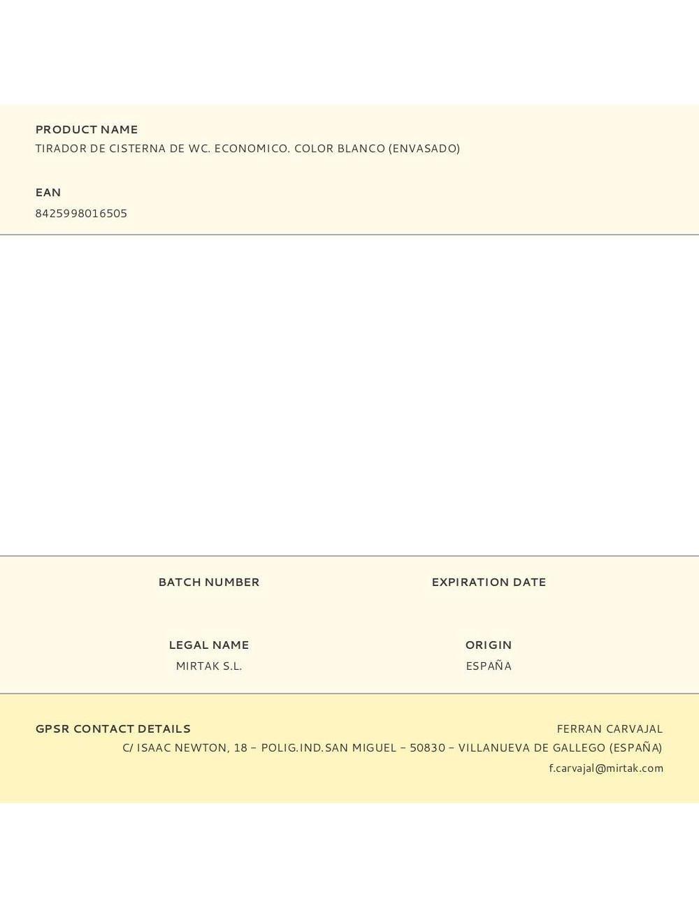 Tirador de cisterna de wc. economico. color blanco (envasado)