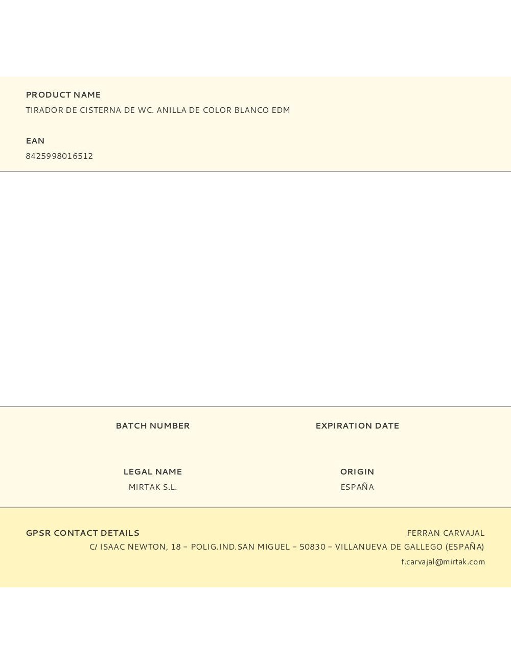 Tirador de cisterna de wc. anilla de color blanco edm