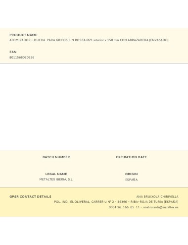 Atomizador - ducha para grifos sin rosca ø21 interior x 150 mm con abrazadera (envasado)