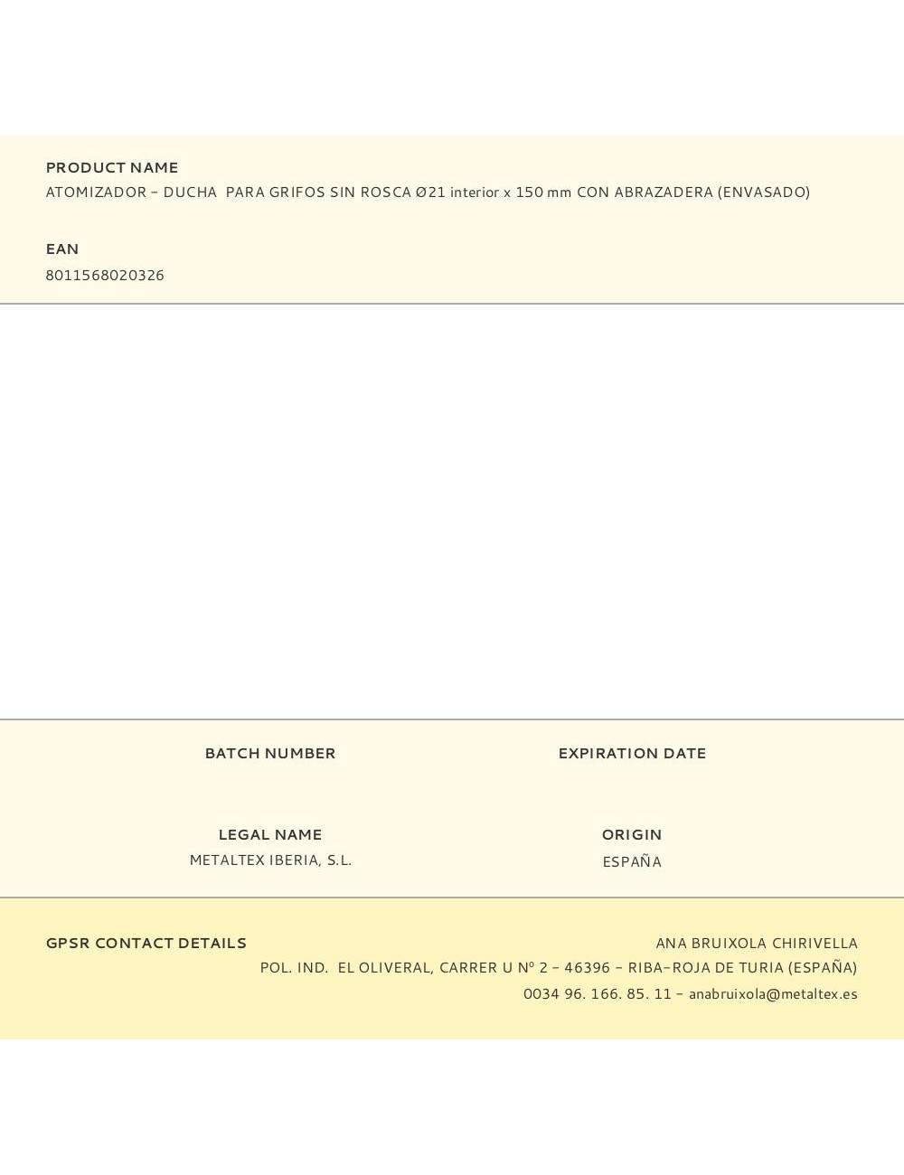 Atomizador - ducha para grifos sin rosca ø21 interior x 150 mm con abrazadera (envasado)