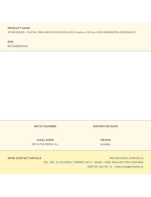 Atomizador - ducha para grifos sin rosca ø21 interior x 150 mm con abrazadera (envasado)