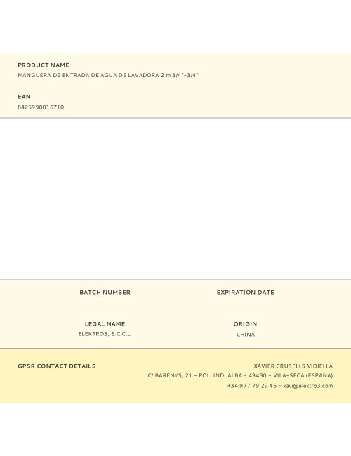 Manguera de entrada de agua de lavadora 2 m 3/4"-3/4"