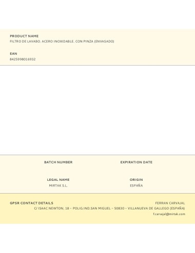 Filtro de lavabo. acero inoxidable. con pinza (envasado)