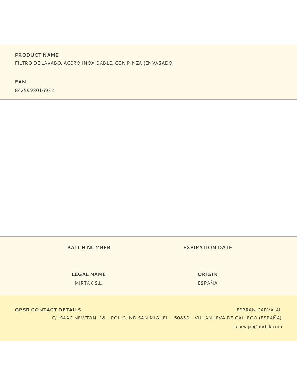 Filtro de lavabo. acero inoxidable. con pinza (envasado)