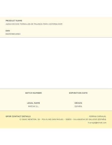 Juego de dos tornillos de palanca para cisterna edm