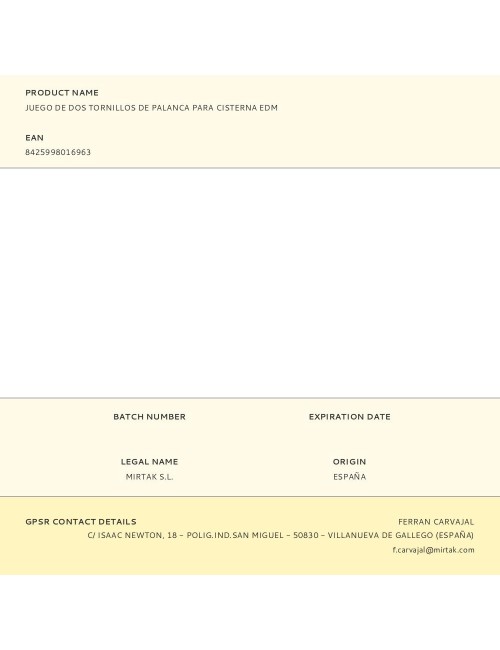 Juego de dos tornillos de palanca para cisterna edm