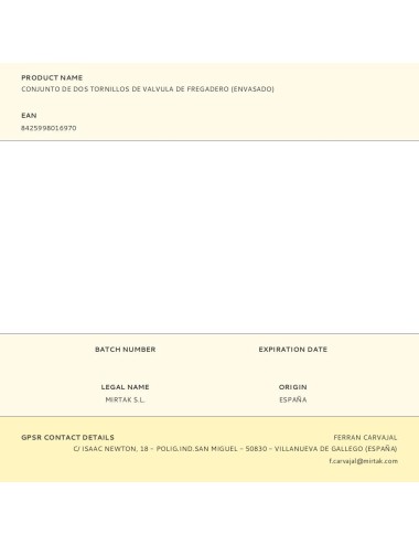 Conjunto de dos tornillos de valvula de fregadero (envasado)