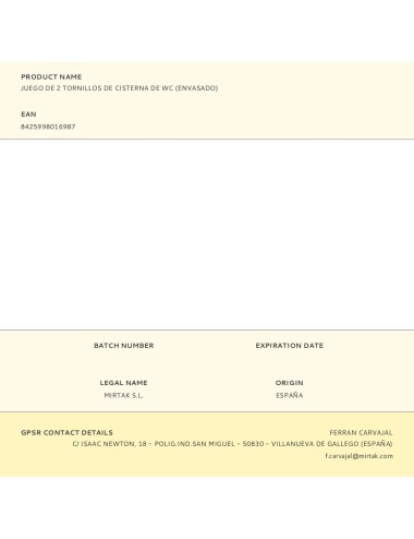 Juego de 2 tornillos de cisterna de wc (envasado)