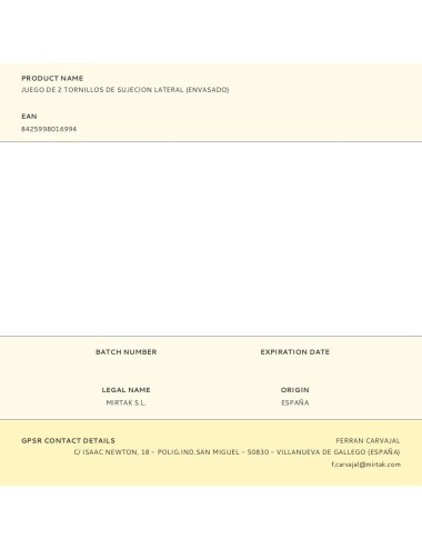 Juego de 2 tornillos de sujecion lateral (envasado)