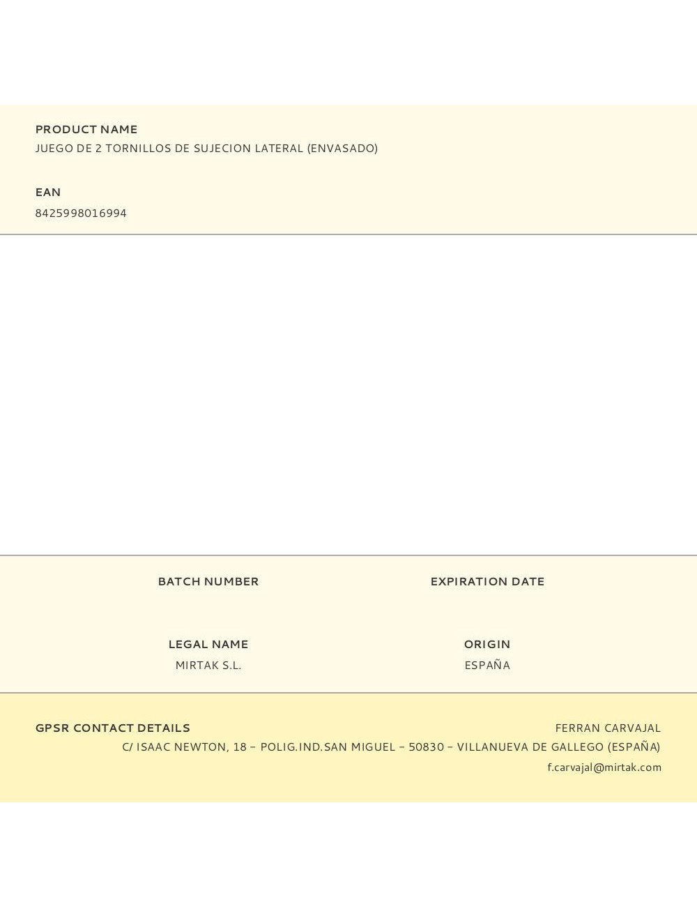 Juego de 2 tornillos de sujecion lateral (envasado)