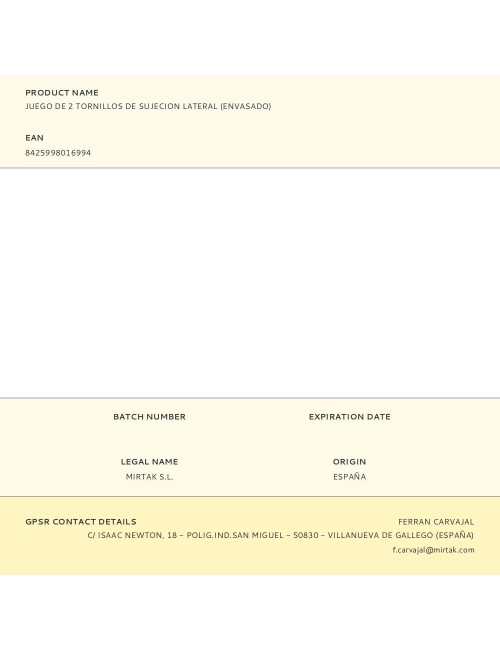 Juego de 2 tornillos de sujecion lateral (envasado)