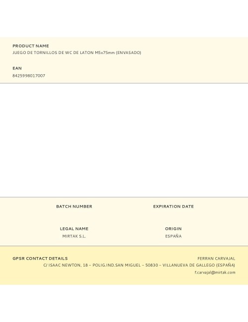 Juego de tornillos de wc de laton m5x75mm (envasado)