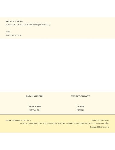 Juego de tornillos de lavabo (envasado)