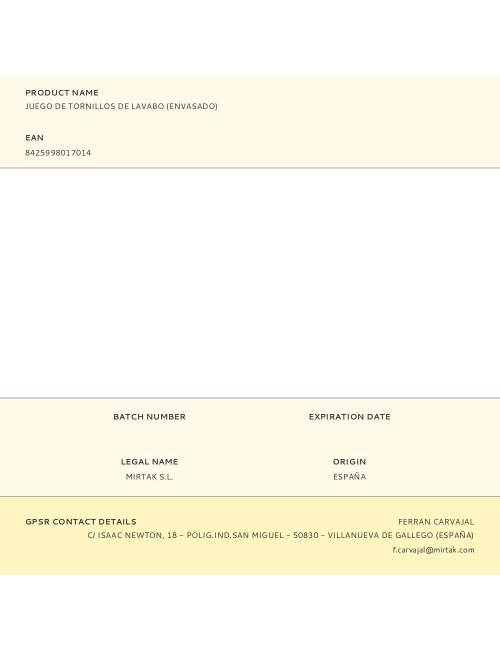 Juego de tornillos de lavabo (envasado)