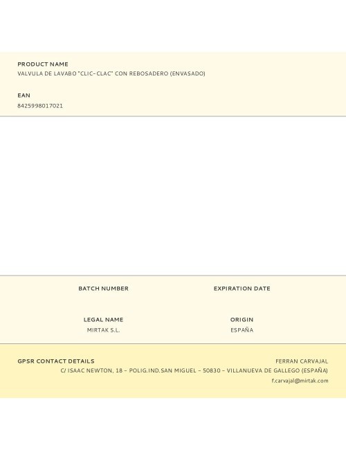 Valvula de lavabo "clic-clac" con rebosadero (envasado)