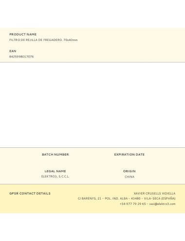 Filtro de rejilla de fregadero. 70x40mm