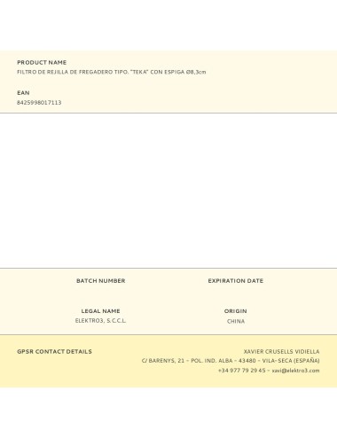 Filtro de rejilla de fregadero tipo. "teka" con espiga ø8,3cm