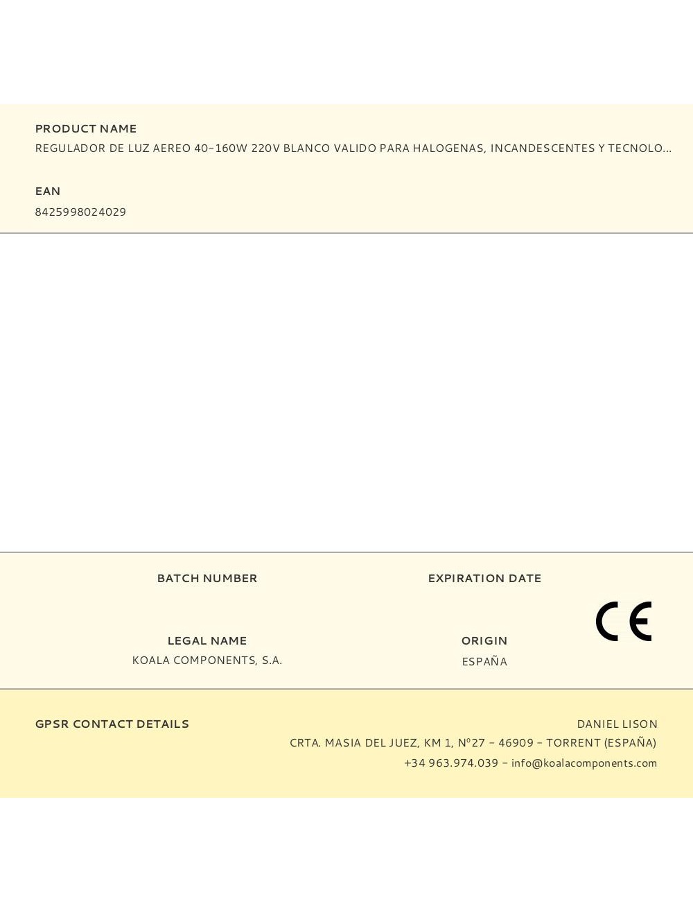 Regulador de luz aereo 40-160w 220v blanco valido para halogenas, incandescentes y tecnologia led