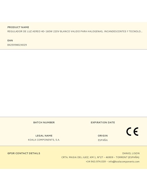 Regulador de luz aereo 40-160w 220v blanco valido para halogenas, incandescentes y tecnologia led