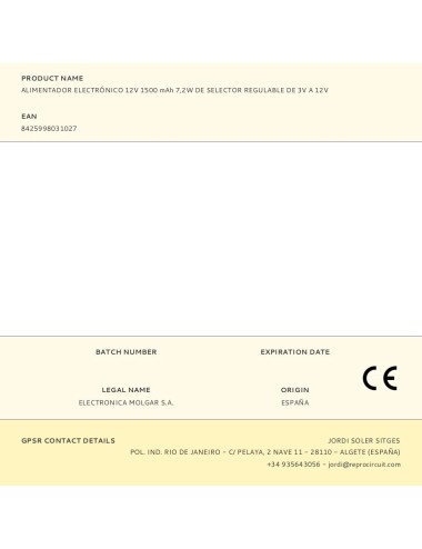 Alimentador electrónico 12v 1500 mah 7,2w de selector regulable de 3v a 12v