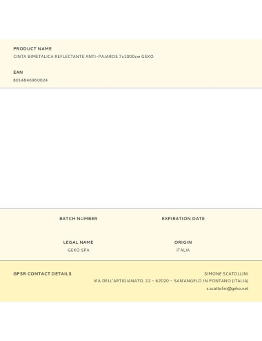 Cinta bimetalica reflectante anti-pajaros 7x1000cm geko