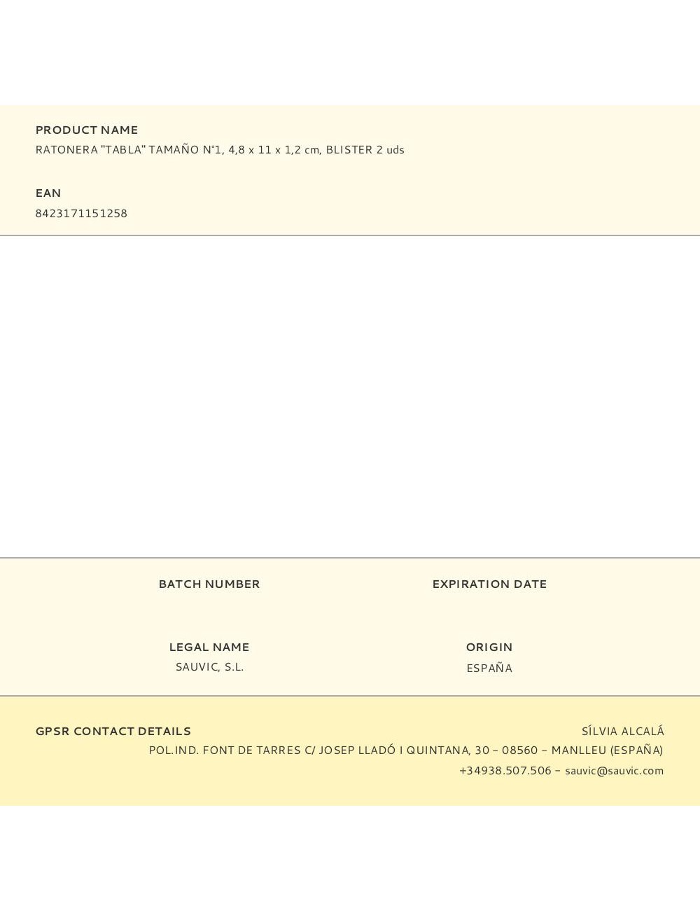Ratonera "tabla" tamaño n°1, 4,8 x 11 x 1,2 cm, blister 2 uds
