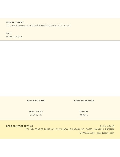 Ratonera 2 entradas pequeña 9,5x6,4x4,1cm (blister 1 unid.)