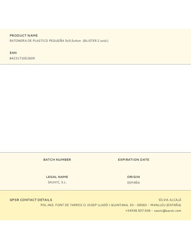 Ratonera de plastico pequeña 5x9,5x4cm (blister 2 unid.)