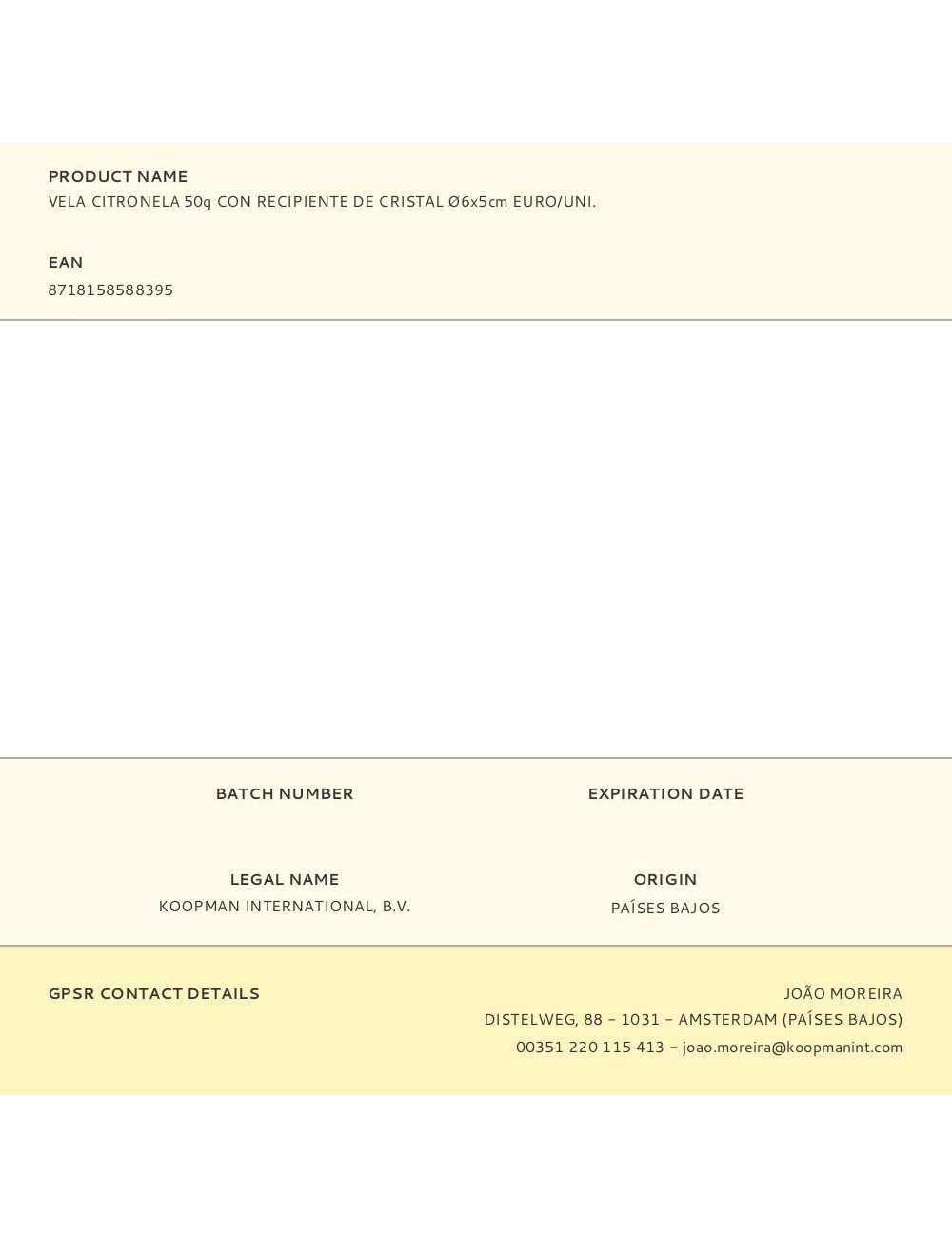 Vela citronela 50g con recipiente de cristal ø6x5cm euro/uni.