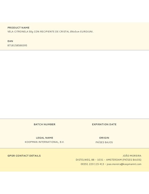 Vela citronela 50g con recipiente de cristal ø6x5cm euro/uni.