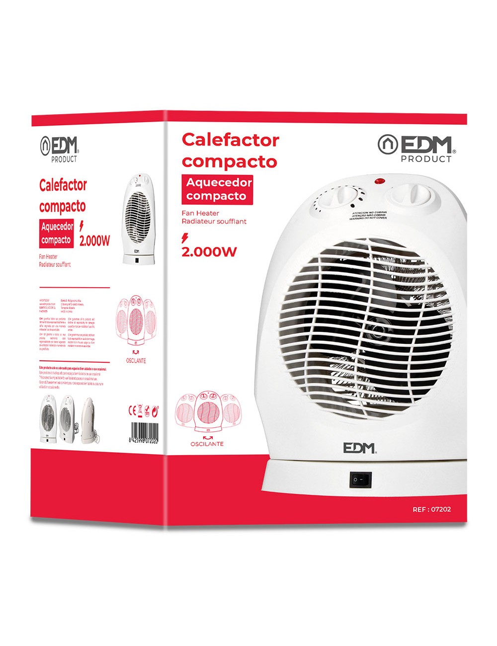 Calefactor compacto oscilante 1000 - 2000 w blanco