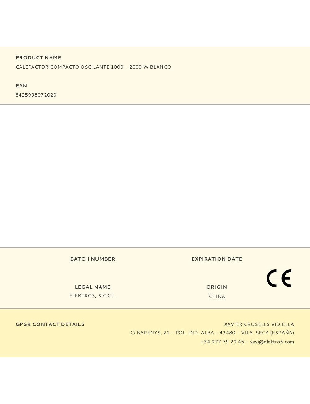 Calefactor compacto oscilante 1000 - 2000 w blanco