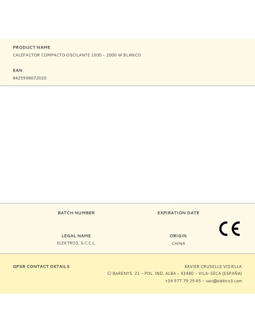 Calefactor compacto oscilante 1000 - 2000 w blanco