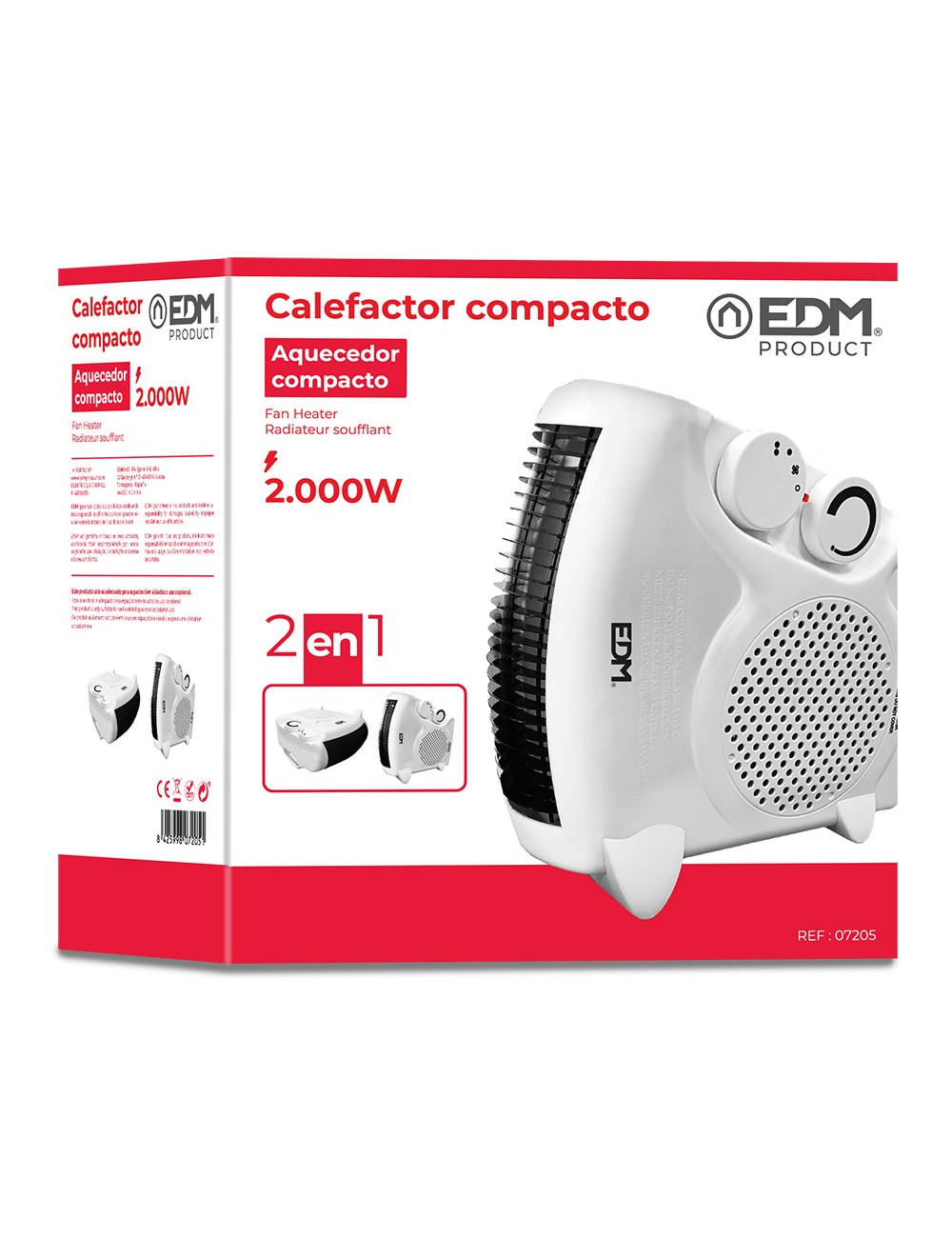 Calefactor compacto 2 en 1 vertical/horizontal 1.000 - 2.000 w blanco