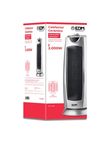 Calefactor de torre cerámico oscilante modelo silver 1000 - 2000 w
