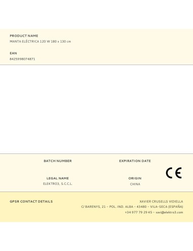 Manta eléctrica 120 w 180 x 130 cm